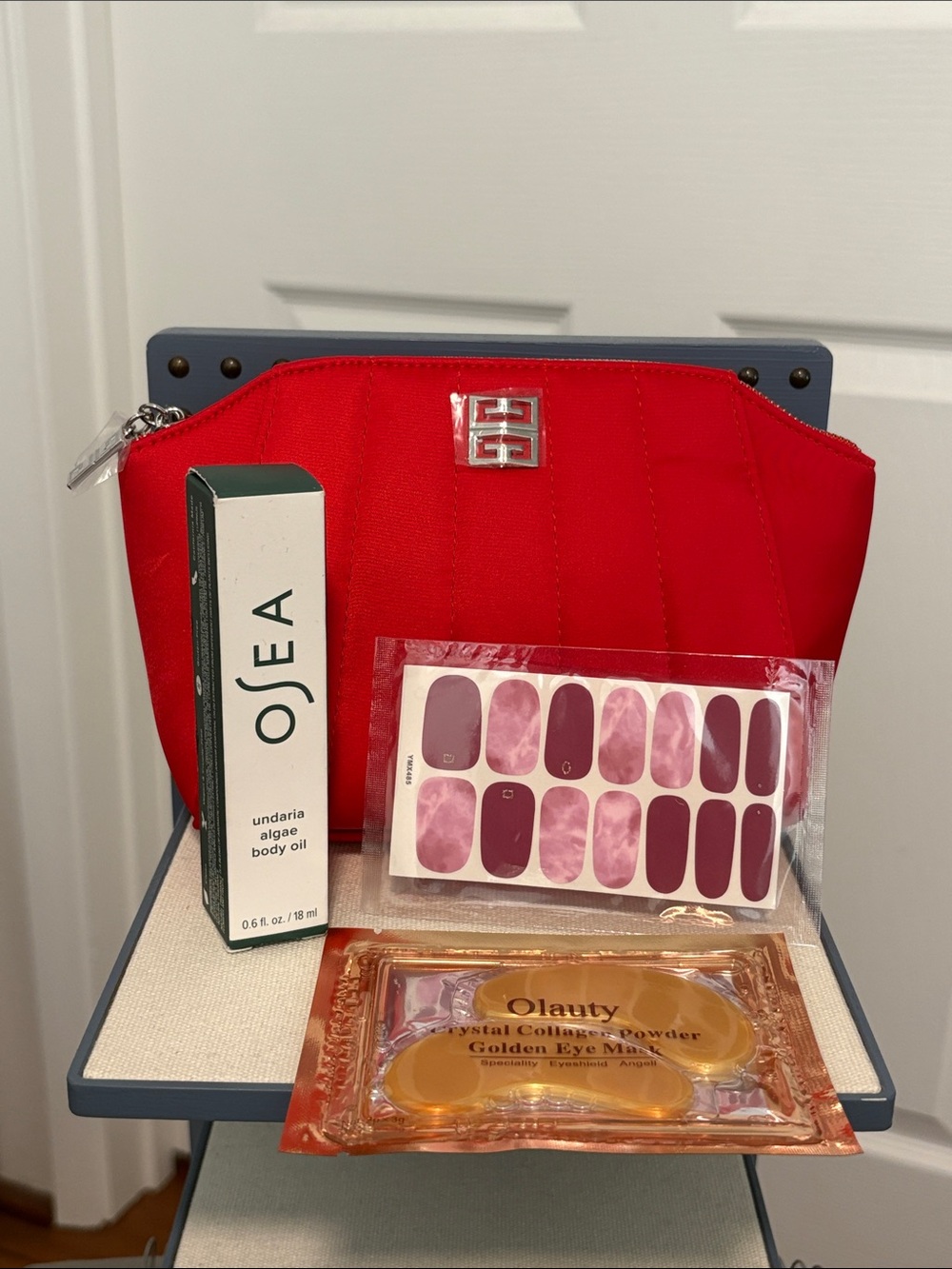 New Givenchy Parfums Red Quilted Cosmetic Clutch Bag With Osea Body Oil + Extras